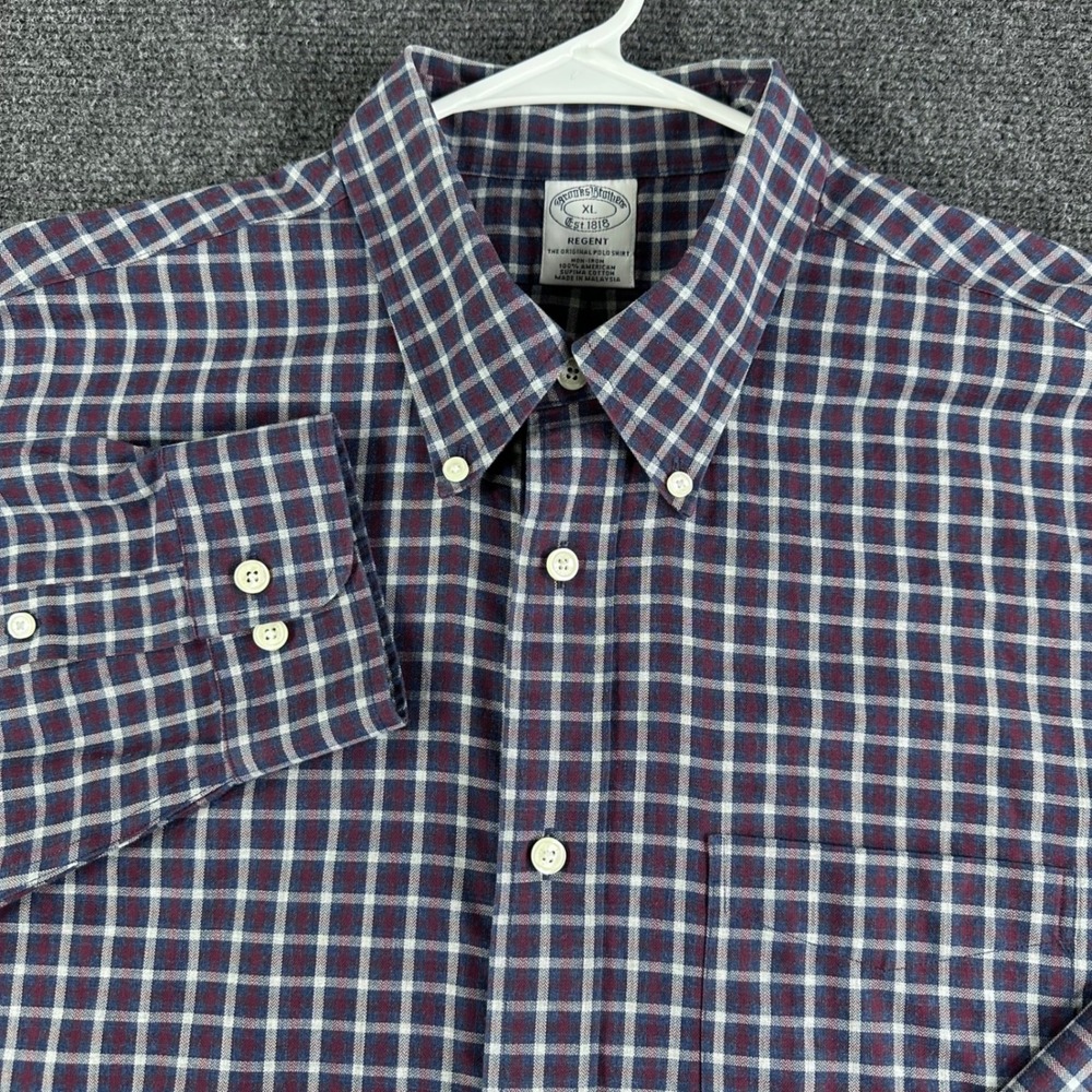 Brooks Brothers Button Down Mens XL Extra Large Blue Burgundy Plaid Regent Shirt - Picture 4 of 15